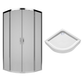 Комплект: REKORD душова кабіна 90 см, напівкругла, прозоре скло, сріблястий блиск + FIRST піддон 90*90 см, напівкруглий