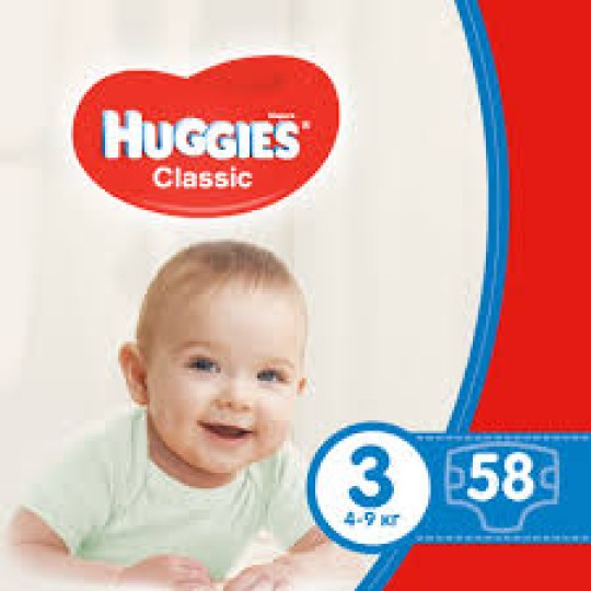 Huggies Сlassic (3) 4-9кг 58x2 НОВ