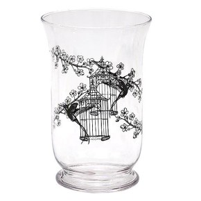 Стеклянная ваза/подсвечник с черным рисунком 20 см (527-G14)