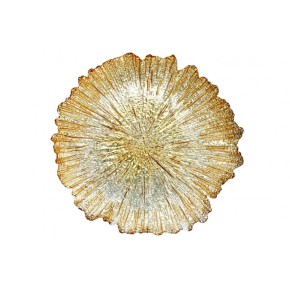 Тарілка сервіровочна скляна,золотий, 33см (587-011)