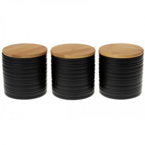 Набір (3шт) керамічних банок 550мл з бамбуковими кришками із об'ємним малюнком Лінії, чорний матовий (304-923)