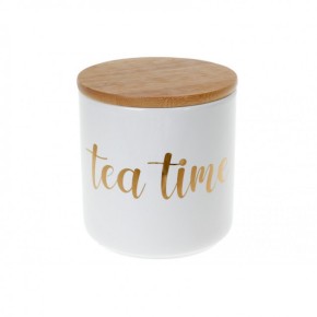 Банка керамічна 550мл з бамбуковою кришкою Tea Time, білий із золотом (304-924)