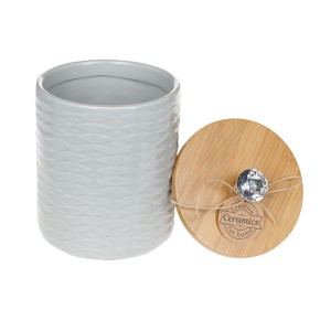 Банка керамічна Алмаз з бамбуковою кришкою 600мл,світло-сірий (979-301)
