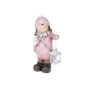 Новорічна фігура Дівчинка з ліхтариком 40 см, колір - рожевий (820-188)