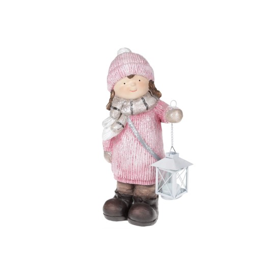 Новогодняя фигура Девочка с фонариком 40 см, цвет – розовый (820-188)