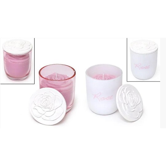 Свеча ароматизированная в стекле с фарфоровой крышкой (120г), аромат: розовая вода, 2 вида (408-040)