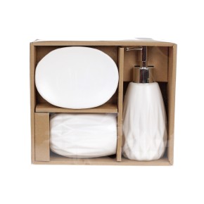 Набір для ванної Ромби (3 предмети): дозатор 300мл, стакан 300мл, мильниця, колір - білий матовий 851-271