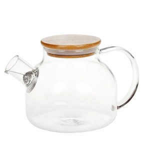 Заварювальний чайник скляний з бамбуковою кришкою, 1л (599-103)