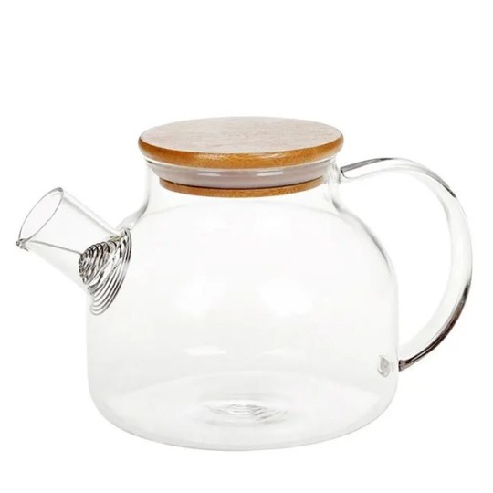 Заварочный чайник стеклянный с бамбуковой крышкой, 1л (599-103)