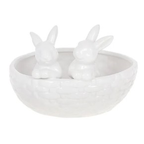Кашпо декоративное Кролики в корзине 21 см цвет - белый (733-392)