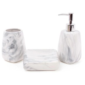 Набор для ванной (3 предмета): дозатор 425 см, стакан 450 мл для зубных щеток, мыльница, цвет - серый мрамор 851-248