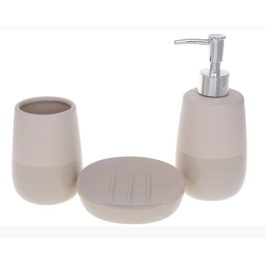 Набір для ванної (3 предмети) Grey Sand: дозатор 360 мл, стакан для зубних щіток 300 мл, мильниця, колір - сіро-бежевий 851-298