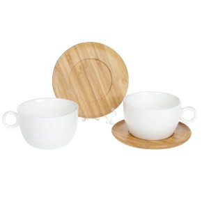 Чайний набір на дві персони Naturel: чашка 280 мл (2 шт) і бамбукове блюдце (2шт) 375-378