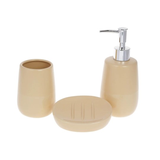 Набор для ванной (3 предмета) Sand: дозатор 360 мл, стакан для зубных щеток 300 мл, мыльница, цвет - бежевый 851-299