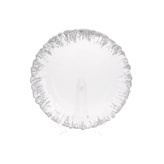 Сервірувальна тарілка скляна, колір - прозорий зі срібною каймою, 33см (587-047)