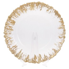 Сервірувальна тарілка скляна, колір - прозорий із золотою каймою, 33см (587-045)