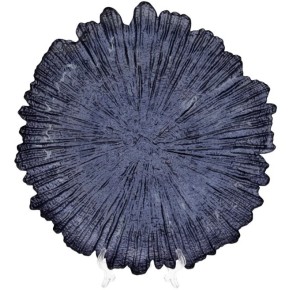 Сервірувальна тарілка скляна, колір - синій, 35см (587-033)