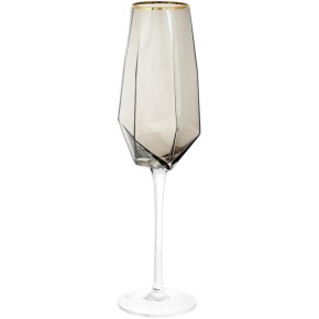 Бокал для шампанского с золотым кантом Clio, 370мл, цвет - дымчатый серый (579-220)