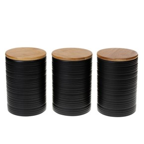 Керамічна банка 800мл з бамбуковою кришкою із об'ємним малюнком Лінії,чорний матовий (304-922)