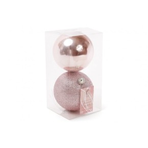 Набір ялинкових кульок 10 см, колір - рожевий, 2 штуки перламутр, гліттер (147-208)