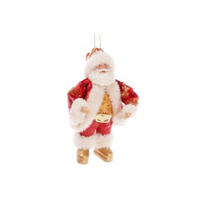 Новогодняя декоративная фигурка-подвеска Санта 17,5 см в дисплей-коробке, цвет - красный с золотом (NY14-375)