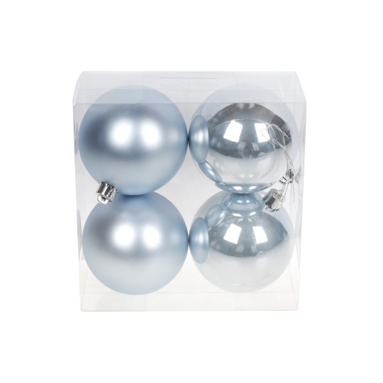 Набір ялинкових кульок 8 см, колір зимове небо, 4 штуки: 2 штуки - матовий, 2 штуки - перламутр (147-805)