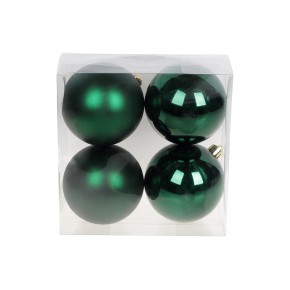 Набір ялинкових кульок 8 см, колір - темно-зелений, 4 штуки: 2 штуки - матовий, 2 штуки - глянець (147-997)