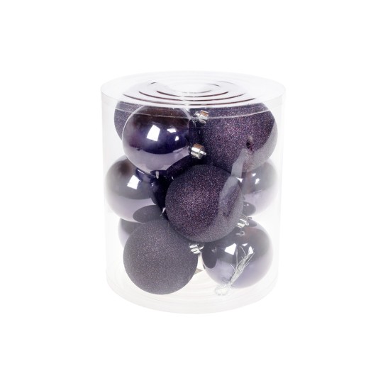 Набір ялинкових кульок 8 см, колір - ожина, 12 штук: глиттер, глянець - по 6 шт (147-895)