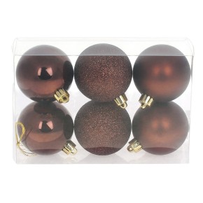 Набір ялинкових кульок 6 см, колір - темний шоколад, 6 штук: глянець, гліттер, матовий - по 2 штуки (147-522)