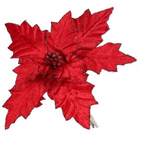 Декоративный цветок Пуансетия 18 см на клипсе, цвет – красный (807-014)