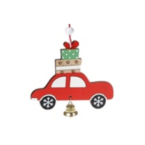Новорічний підвісний декор Машинка з дзвіночком, 10см, 1 вид, колір - червоний (738-289)