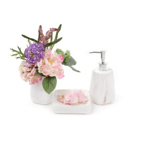 Набор для ванной (3 предмета): дозатор 425 мл, стакан 450 мл для зубных щеток, мыльница, цвет - бежевый мрамор (851-249)