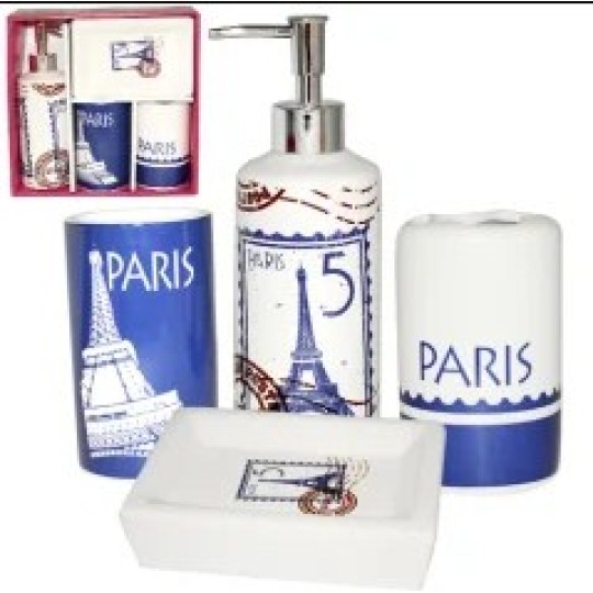 Набор 4 предмета Париж (мыльница, подставка для зубных щеток, стакан, диспенсер для мыла) (888-06-013)