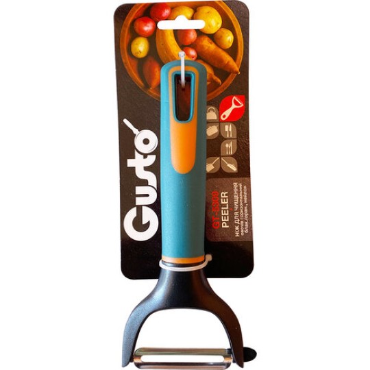 Нож для чистки овощей горизонтальный GUSTO голубой/оранжевый GT-5309