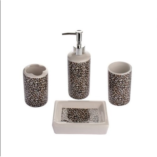 Набор 4 предмета Леопард (мыльница, подставка для зубных щеток, стакан, диспенсер для мыла) 888-06-014