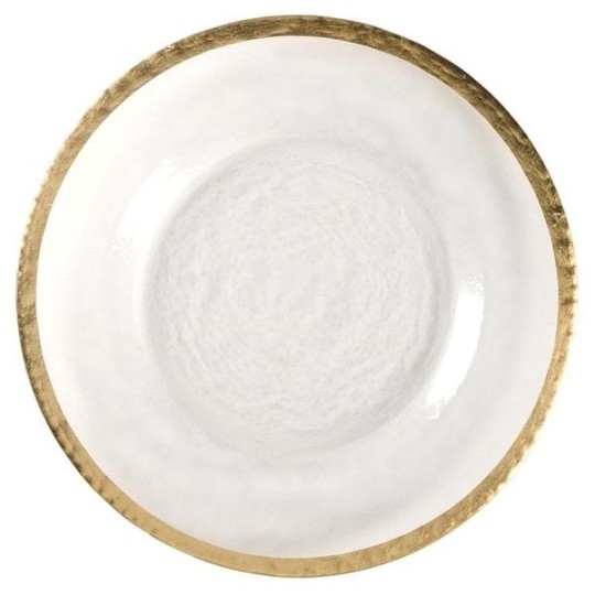 Тарілка сервіровочна скляна розова з золотіим обідком (587-008)