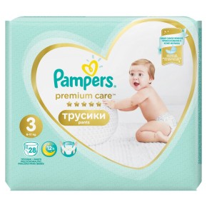PAMPERS Дитячі одноразові підгузники-трусики Premium Care Pants Midi (6-11 кг) Упаковка 28