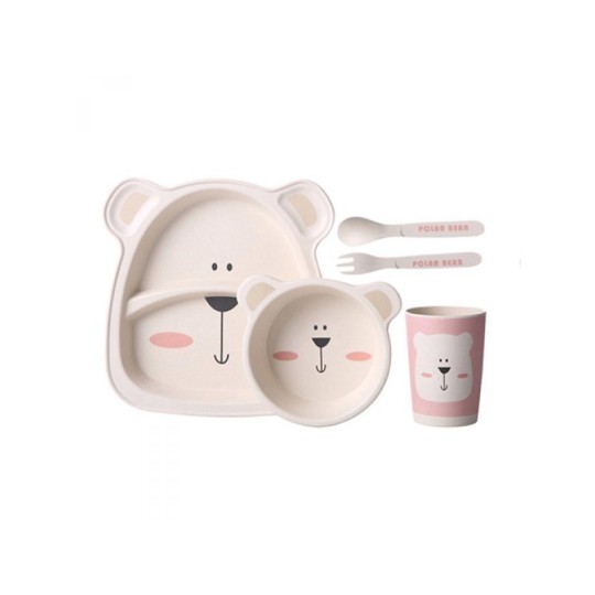 Посуда детская бамбук "Полярный мишка" 5предметов/набор (2тарелки, вилка, ложка, стакан) MH-2770-13 (029619)
