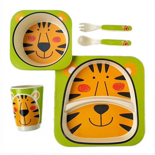 Посуд дитячий бамбук "Тигр" 5предметів/набір (2тарелки, вилка, ложка, стакан) MH-2770-25 (029631)
