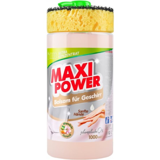 MAXI POWER Средство-бальзам для мытья посуды 1л Миндаль