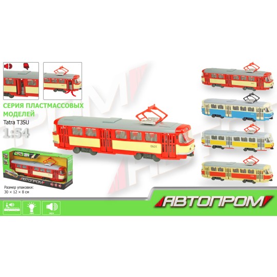 Трамвай "АВТОПРОМ" на батерейках, світло, звук, розмір 31*8*11,4 см (9708ABCD)
