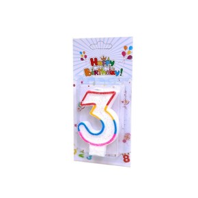 Свічка для торта "Цифра 3" розмір 7,5*4 см, блистки, Mix (5151-3) 115143