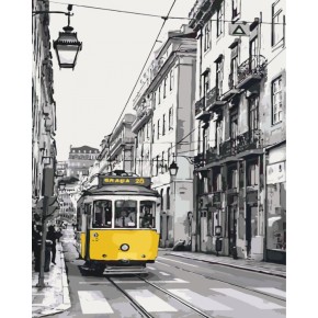 Набір для розпису по номерах Міський пейзаж "Жовтий трамвайчик" 40*50см (КНО2187)