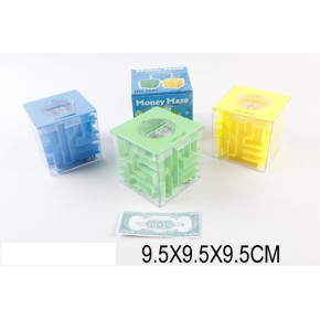 Головоломка 3D-лабіринт-скарбничка куб, 3 кольори, розмір 9,5 * 9,5 * 9,5 см (2691)