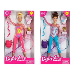 Кукла гимнастка DEFA (в компекте рюкзак, обруч, кубок, медаль) 2 вида, коробка 18-32-5 см (8352)