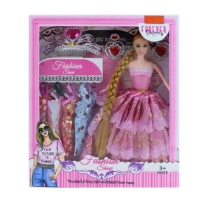 Кукла с одеждой (длинные волосы, диадема, клипсы) микс видов, коробка 28-32-5 см (R895A)