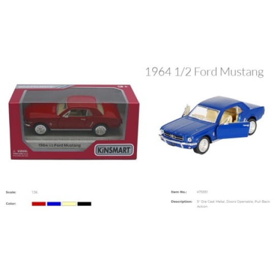 Модель легкова 5" KT5351W FORD MUSTANG 1/2 (1964), метал, інерція, відкр. дв., 1:36 (KT5351W)