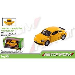 Машина метал "АВТОПРОМ",1:38 Volkswagen The Beetle, відкриваються двері, в коробці 14,5*6,5*7 см (4349)