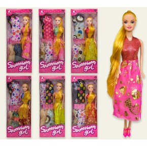 Кукла 6 видов с набором одежды, в коробке 32*4*13 см /120-2/ 6004A