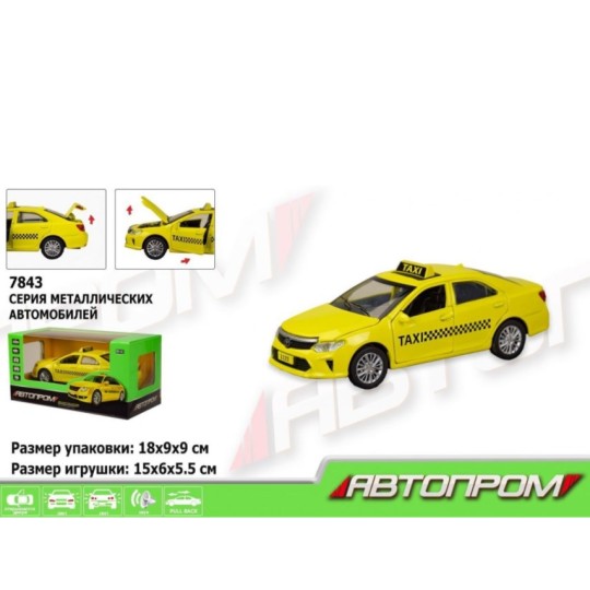 Машина металлическая "АВТОПРОМ" 1:32 TAXI, светло, звук, в коробке 18*9*9 см /72-2/ 7843